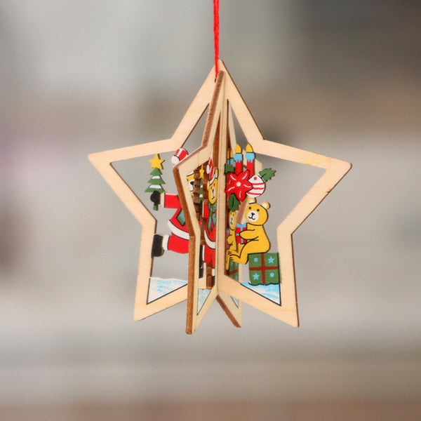 Christmas Ornament Wooden Hanging Pendants Star