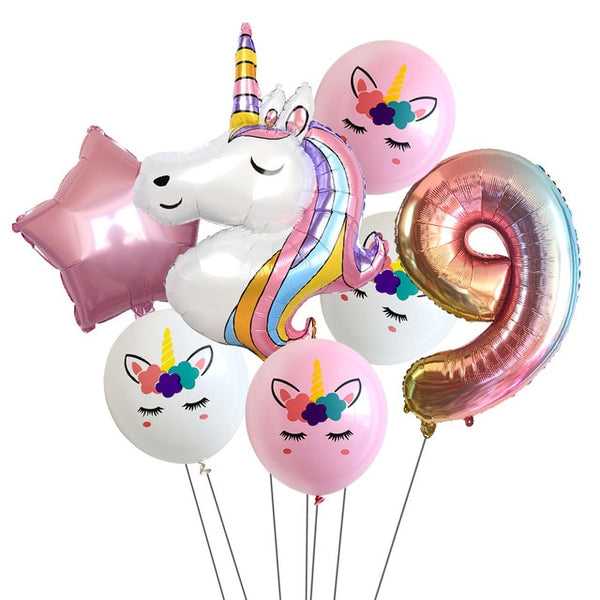 Rainbow Unicorn Party Balloons 7pcs/lot