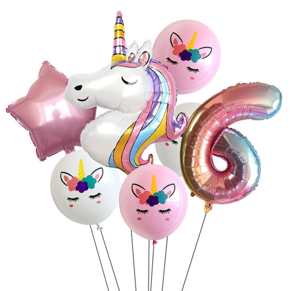 Rainbow Unicorn Party Balloons 7pcs/lot
