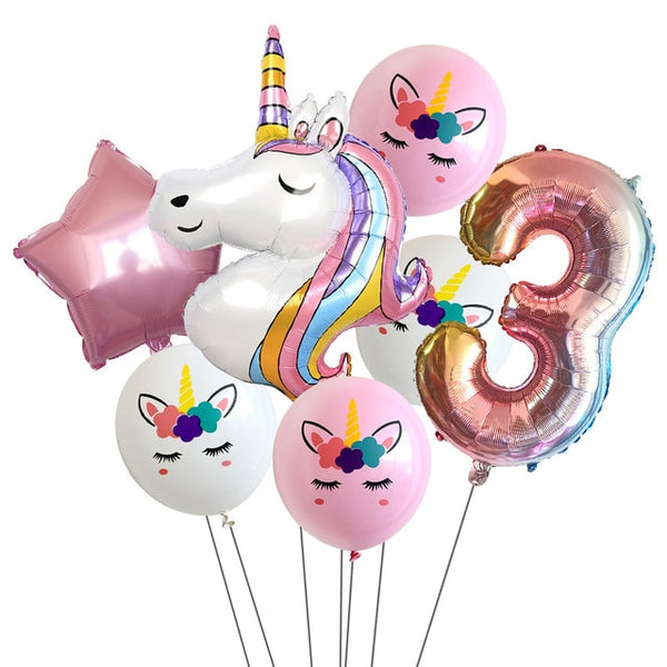 Rainbow Unicorn Party Balloons 7pcs/lot