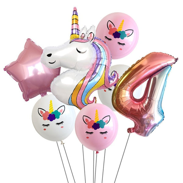 Rainbow Unicorn Party Balloons 7pcs/lot