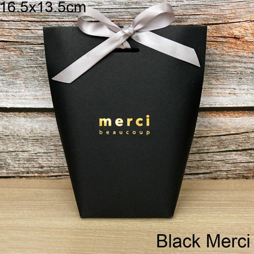 Upscale Black White Bronzing "Merci" 5pcs