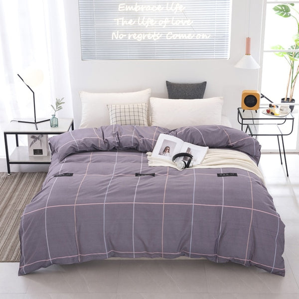 Nordic Style Light Purple Plaid Duvet Cover