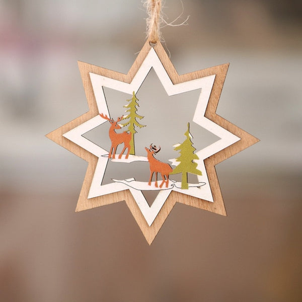 Christmas Ornament Wooden Hanging Pendants Star