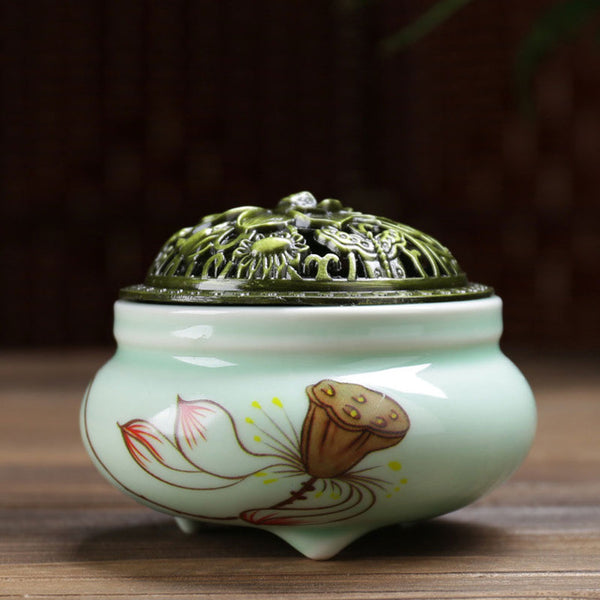 Ceramic Incense Burner Holder With Lotus Cove