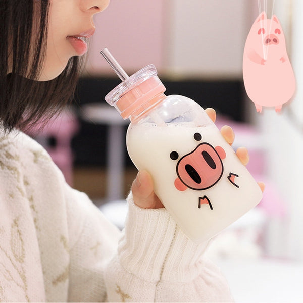 Creative Pig Water Cup Glass Bottles Kawaii Water Bottle