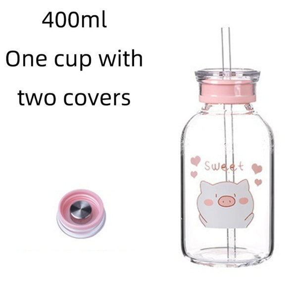 Creative Pig Water Cup Glass Bottles Kawaii Water Bottle