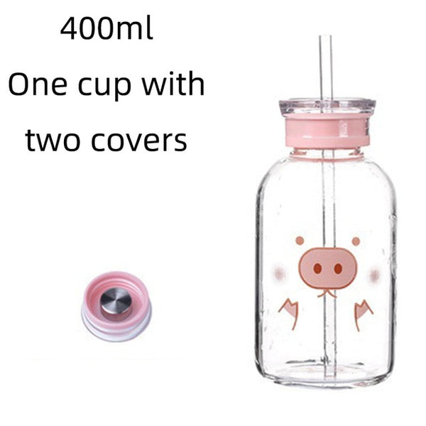 Creative Pig Water Cup Glass Bottles Kawaii Water Bottle