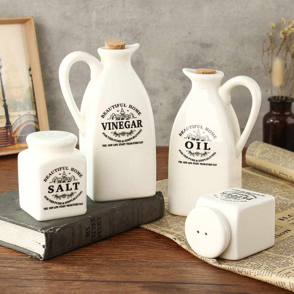 Ceramic Spice Jar With Wooden 4pcs