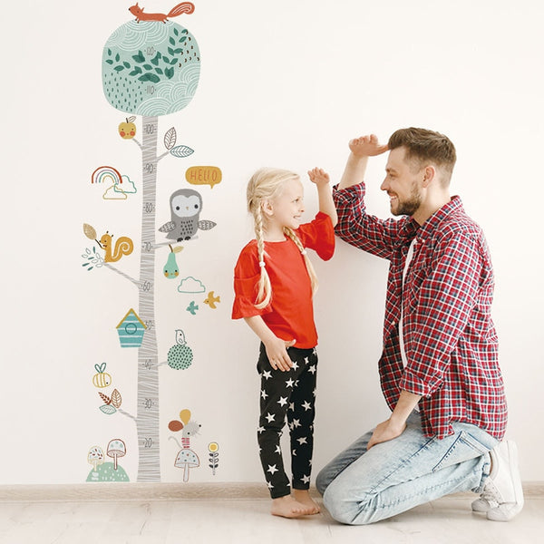 Cute Forest Tree Height Measure Wall Sticker