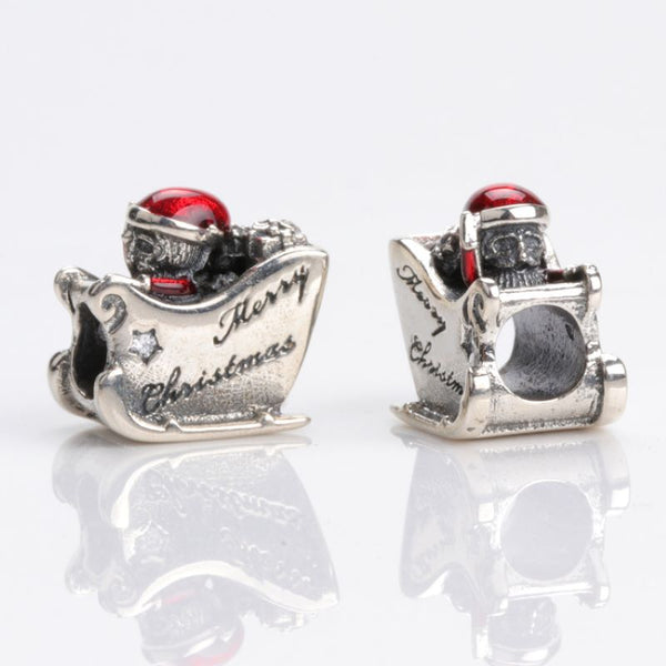 Sterling Silver Sleigh Santa Beads Christmas Series